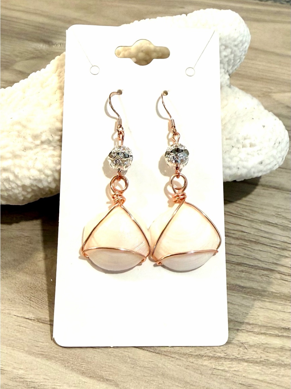 121. Rose Gold Wire-Wrapped Dosinia Shell Drop Earrings